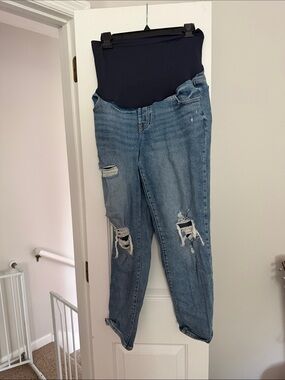 Maternity Distressed Blue Jeans with Stretch Panel